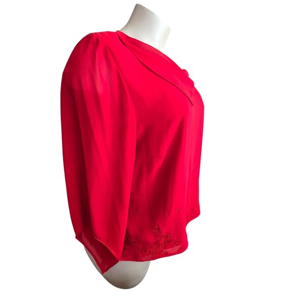 Danny & Nicole Womens Red Blouse Plus 26W Embroidered Zip Back JJ4050 - Picture 8 of 12